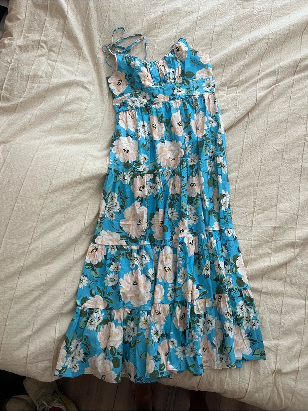Yumi Kim Turquoise Floral Tie-Shoulder Midi Dress - Picture 2 of 3